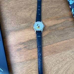 Mickey Mouse Black Leather Watch